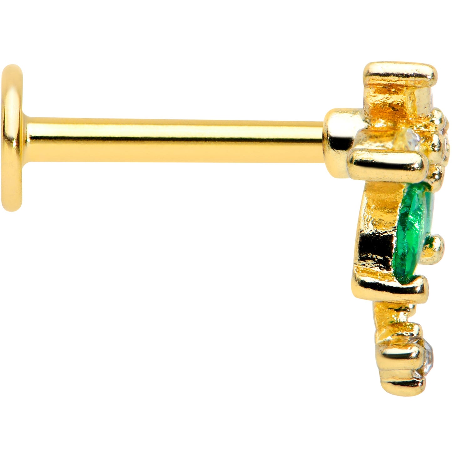 16G 5/16 Green Gem Gold Tone Palm Tree Labret Monroe Tragus