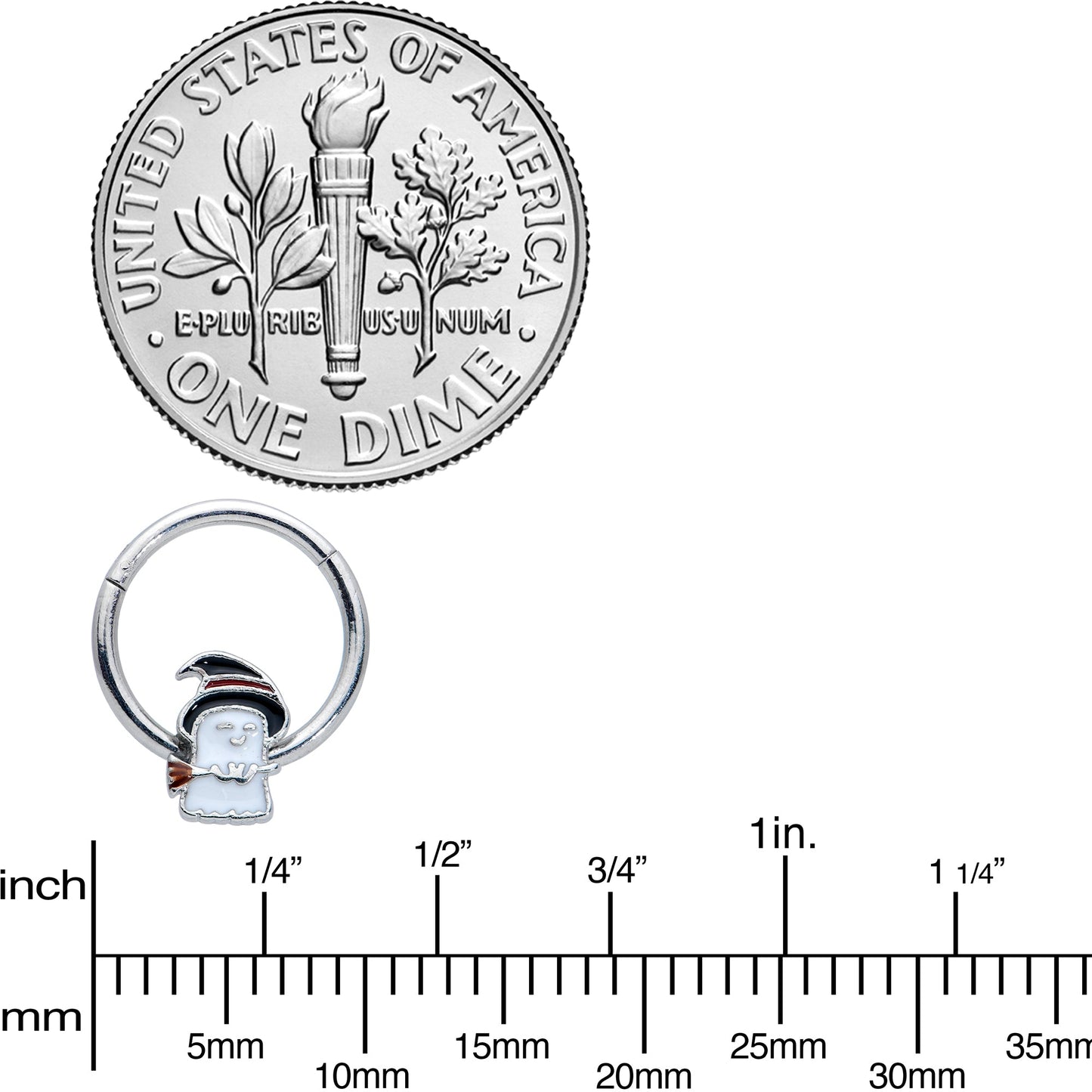 16G 3/8 Witch Hat Ghost Halloween Hinged Segment Ring