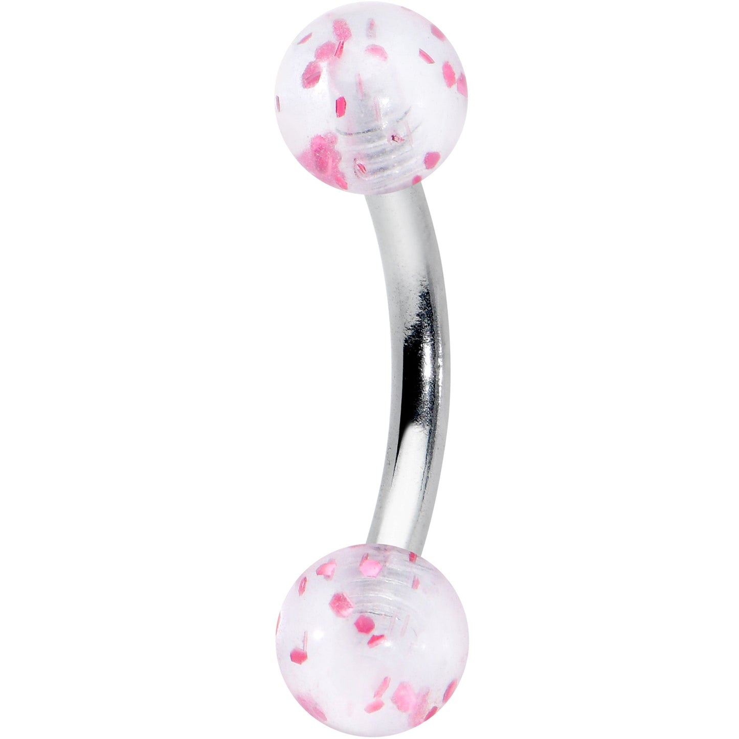 16G 5/16 Clear Pink Glitter Ends Curved Eyebrow Ring