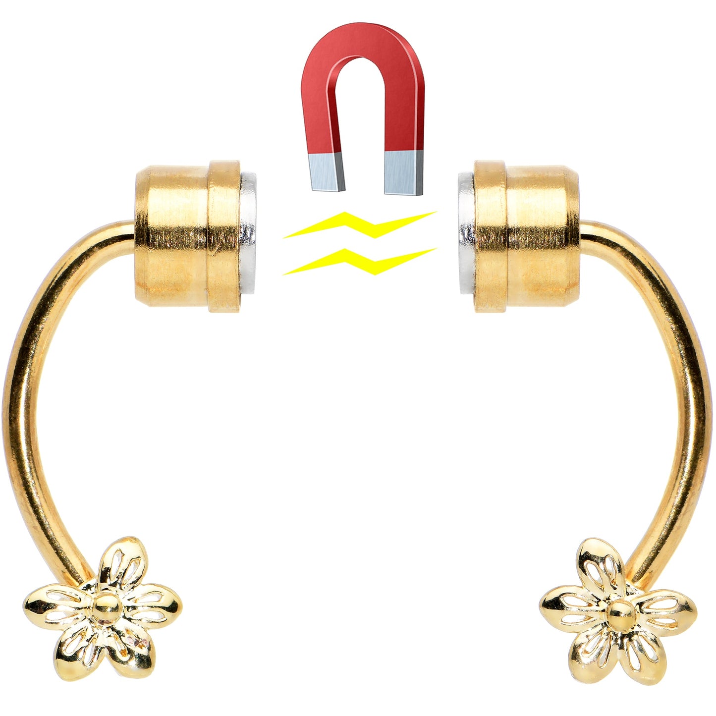 Flower Ends Gold Tone Non Pierced Magnetic Clip On Fake Septum Ring