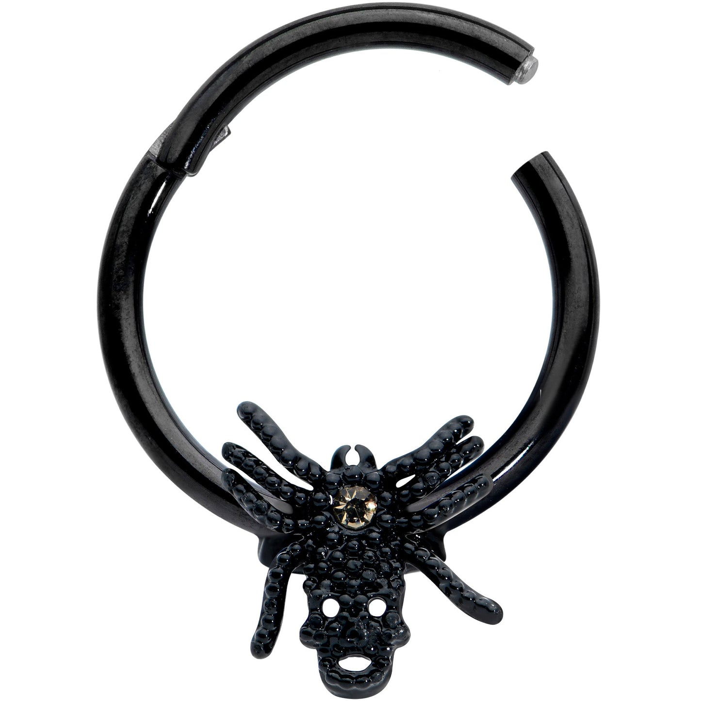 16G 3/8 Yellow Gem Spider Skull Halloween Hinged Segment Ring