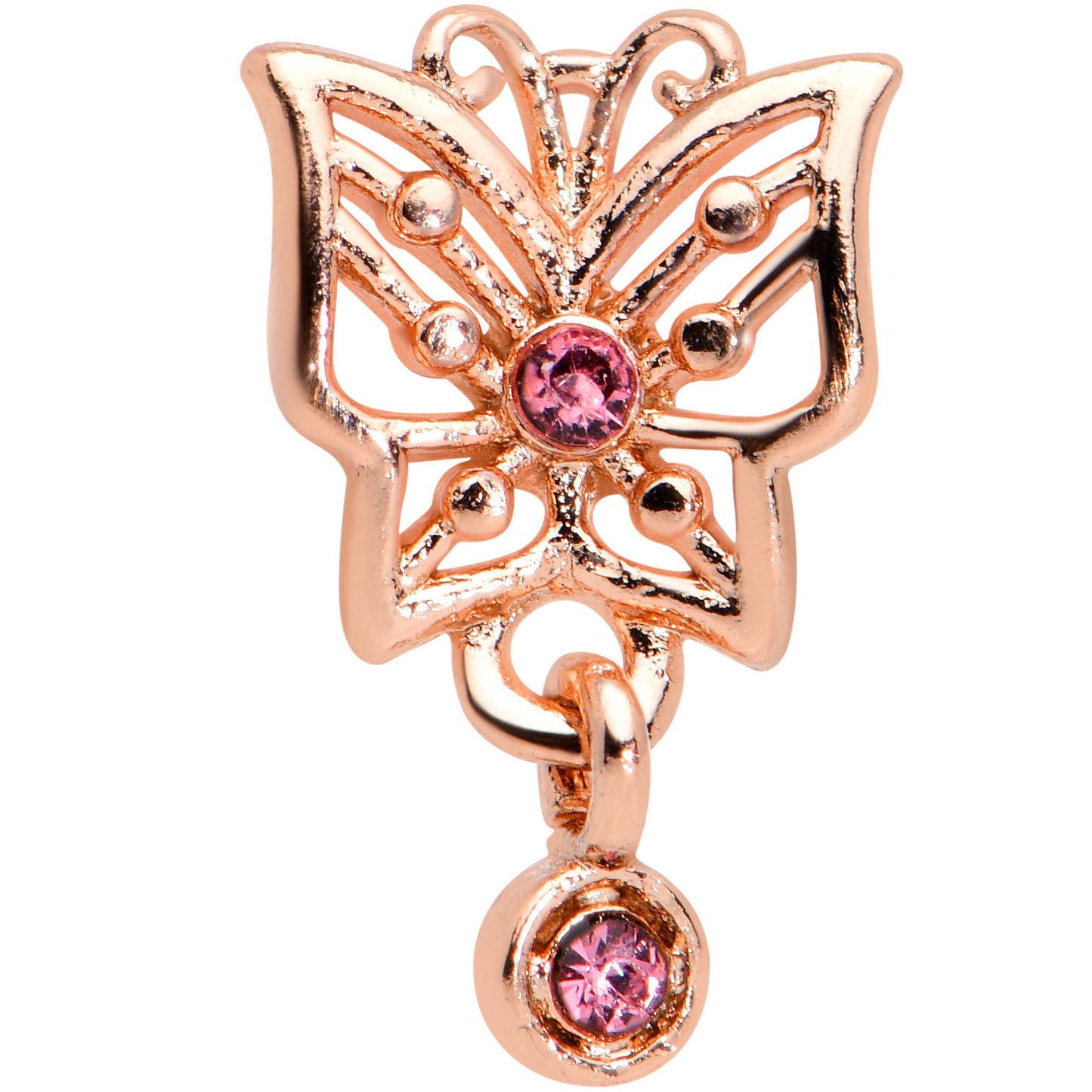 16G 5/16 Pink CZ Gem Rose Gold Hue Butterfly Labret Monroe Tragus