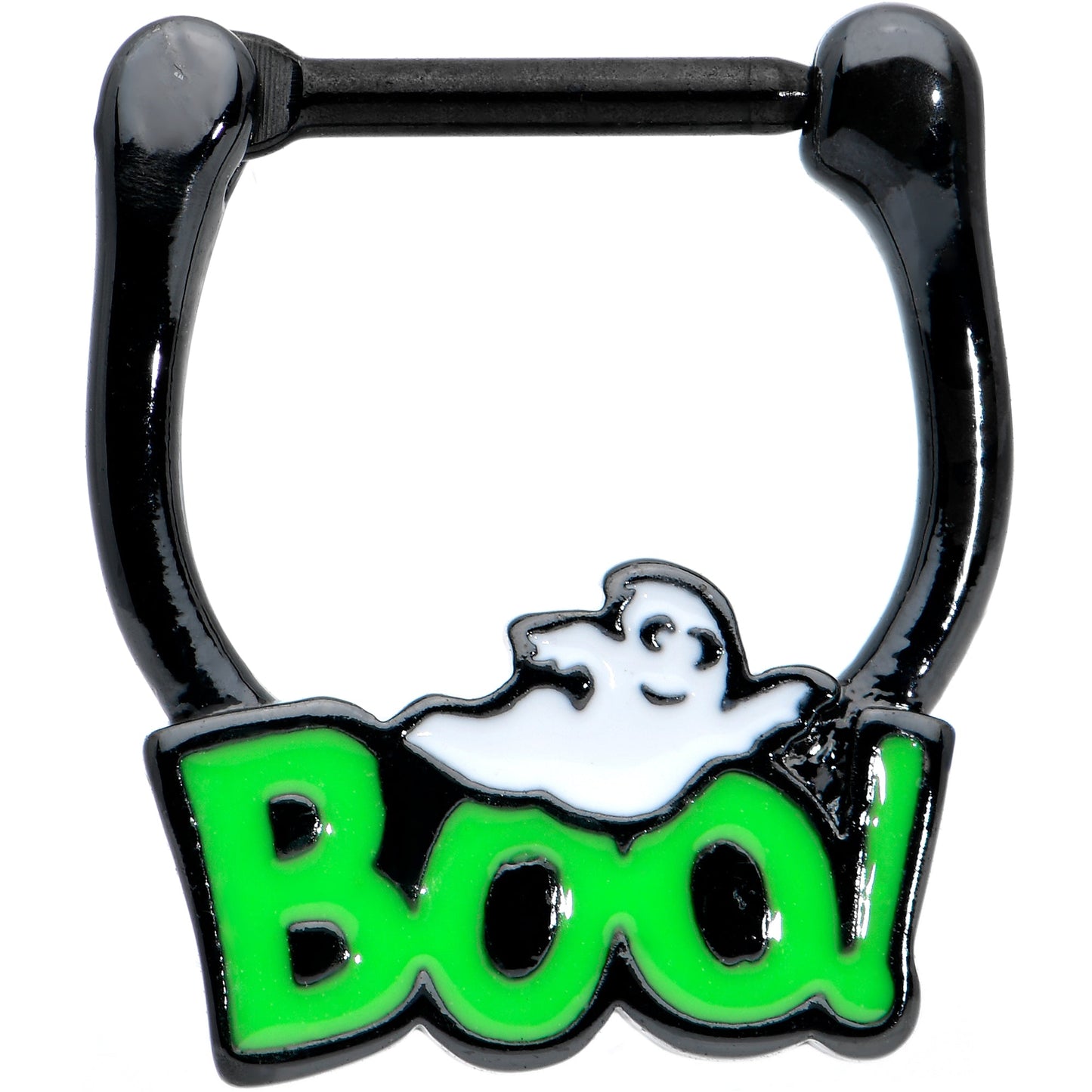 16G 3/8 Black Green Boo Ghost Halloween Cartilage Clicker Ring
