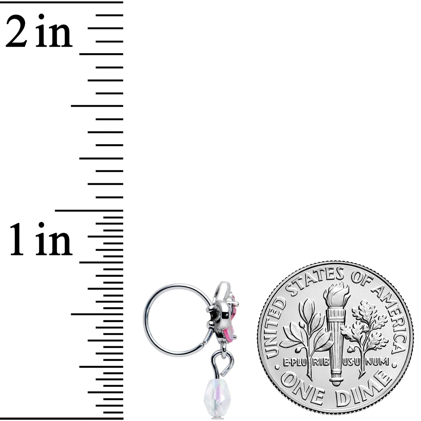 20G 5/16 Heart Pink Butterfly Clear Dangle Nose Hoop