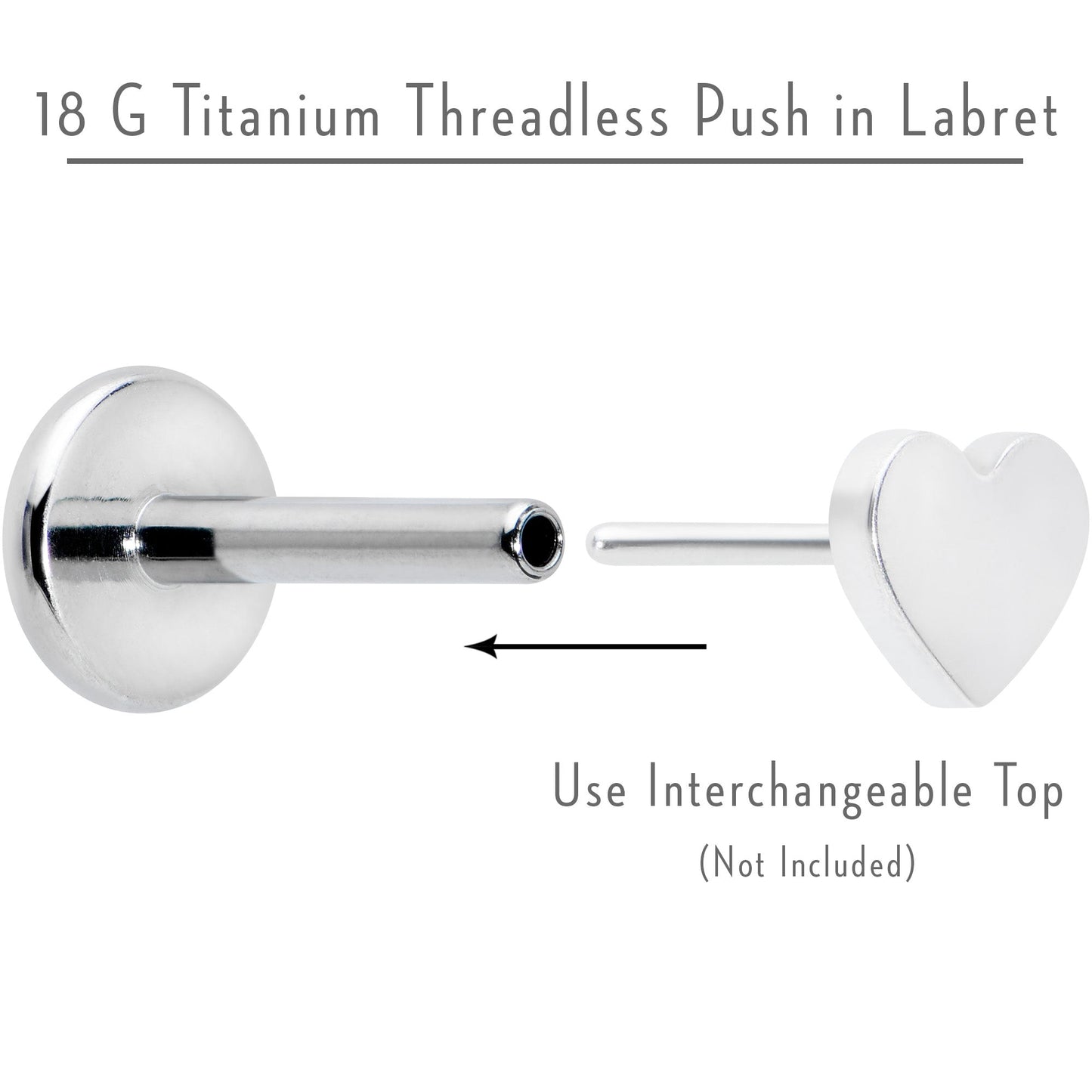 18G 1/4 G23 Titanium Threadless Post Only Labret Tragus
