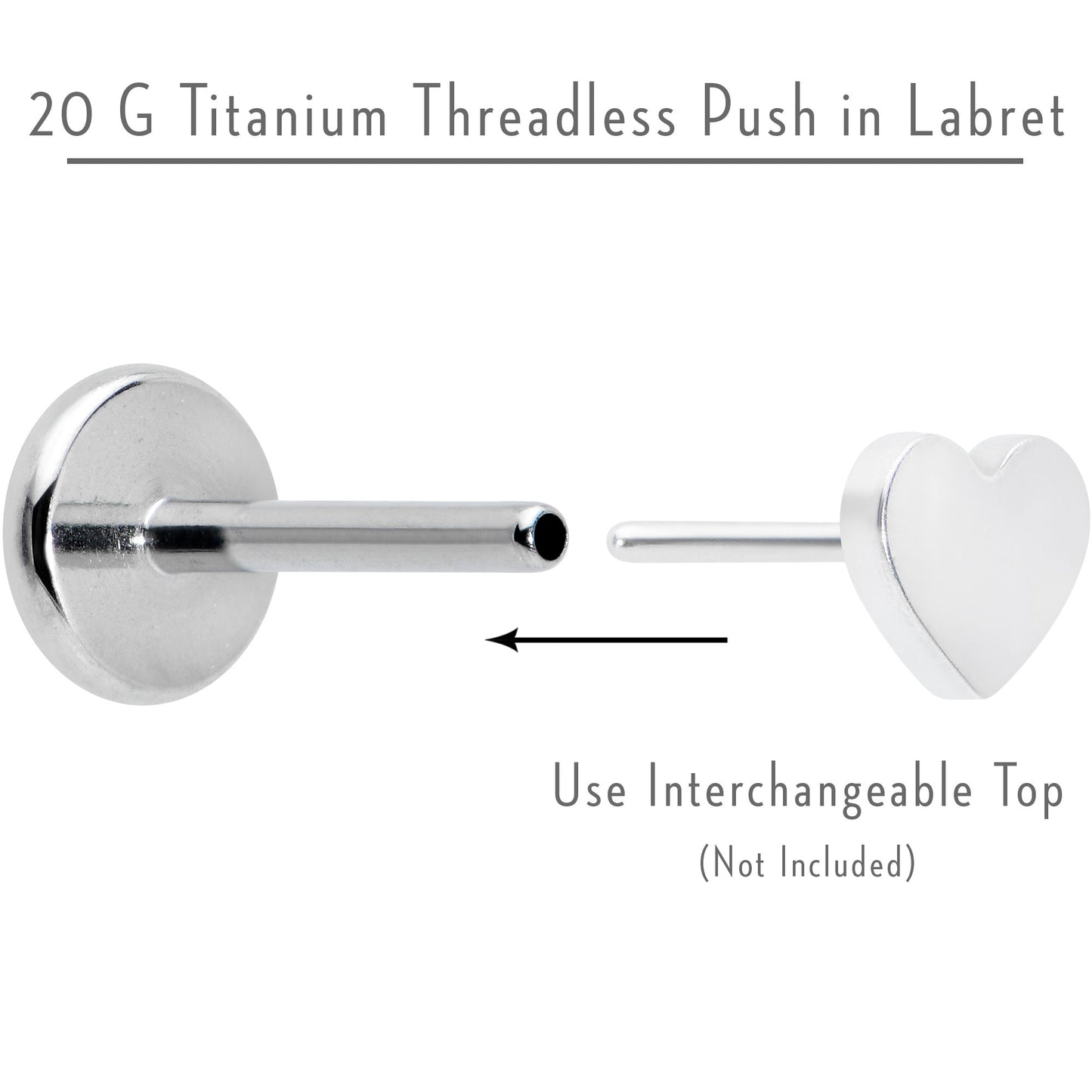 20G 1/4 G23 Titanium Threadless Post Only Labret Tragus Nose