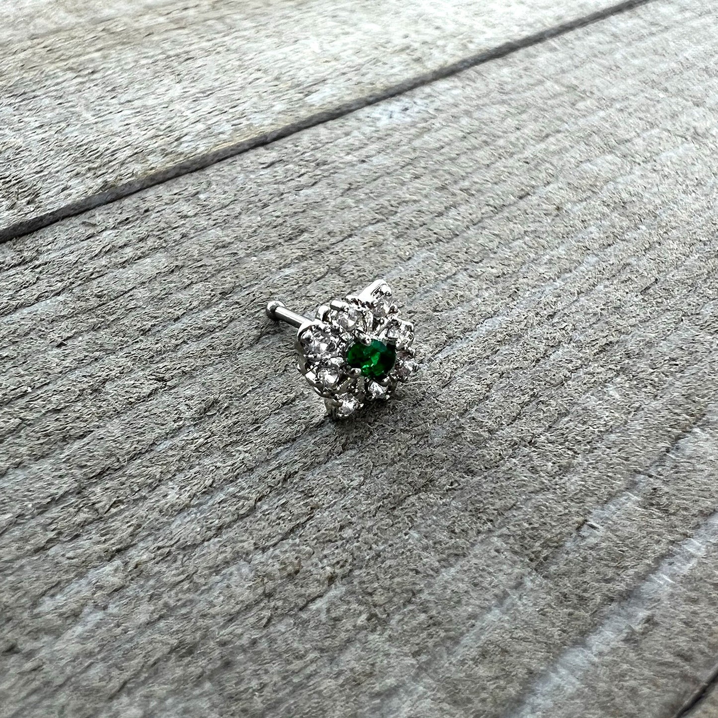 20G 1/4 Green Gem Ornate Art Deco Nose Bone