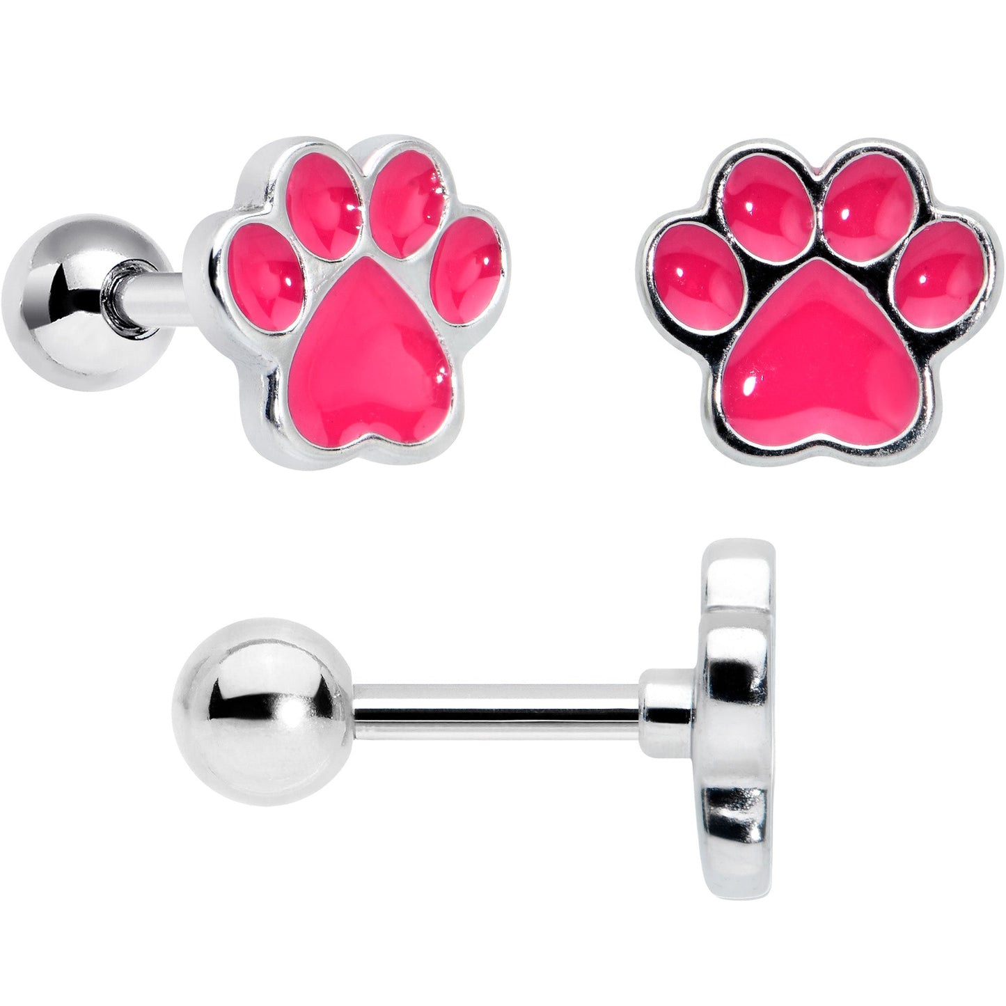 16G 1/4 Bear Pearlescent Pink Paw Cartilage Earring Curation Set of 3