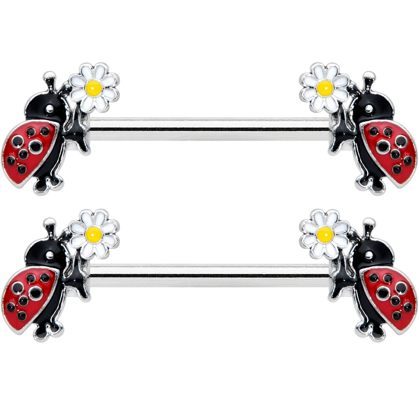 14G 1/2 Ladybug Daisy Flower Barbell Nipple Ring Set