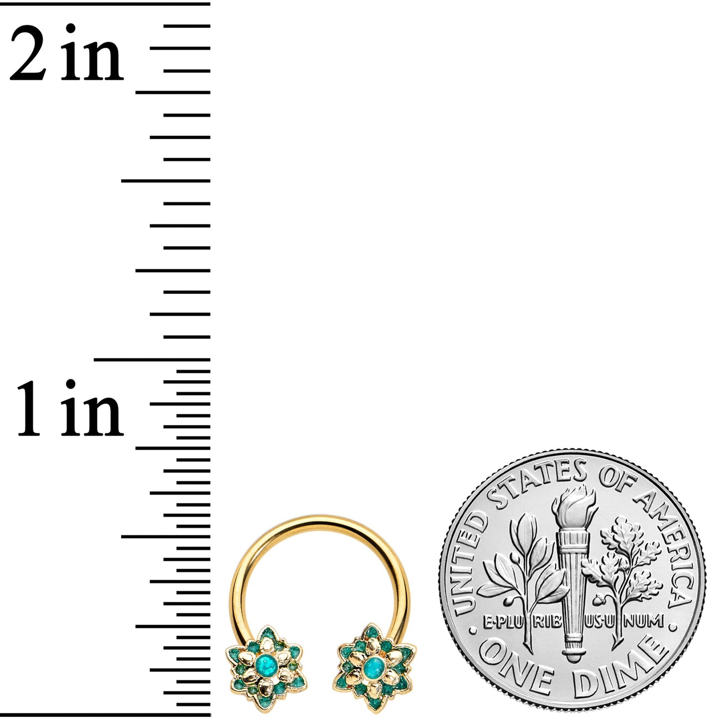 16G 3/8 Gold Tone Blue Orb Snowflake End Horseshoe Curved Barbell