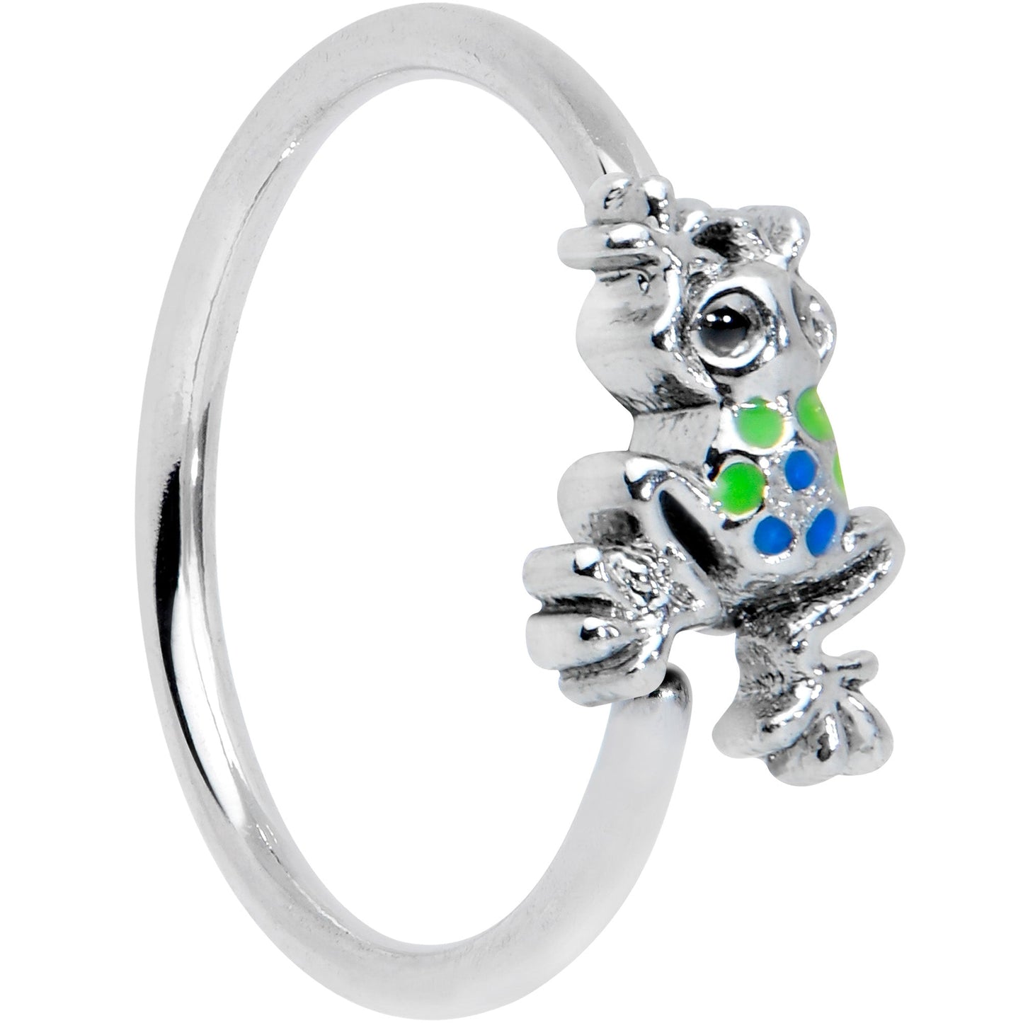 20G 5/16 Black Gem Polka Dot Blue Green Frog Nose Hoop