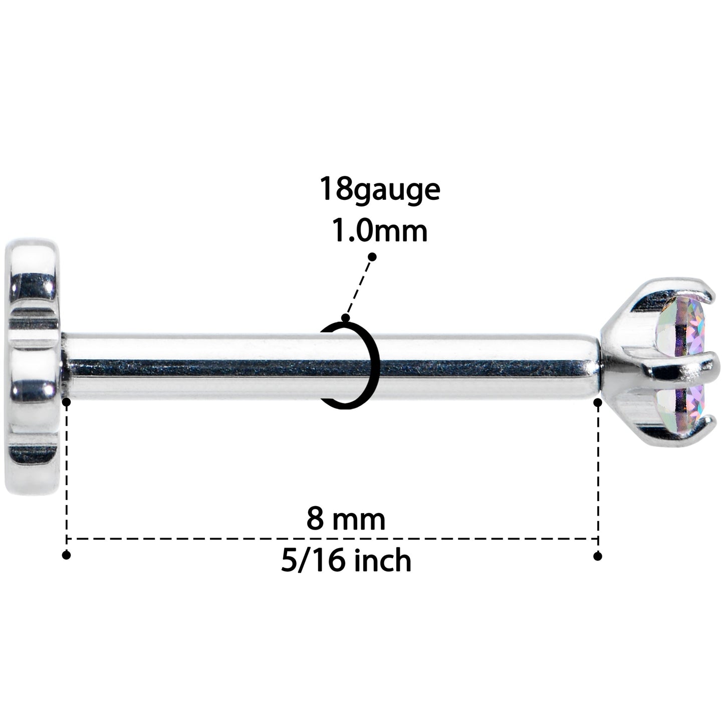 18G 5/16 Vitrail CZ G23 Titanium Threadless Flower Labret Tragus