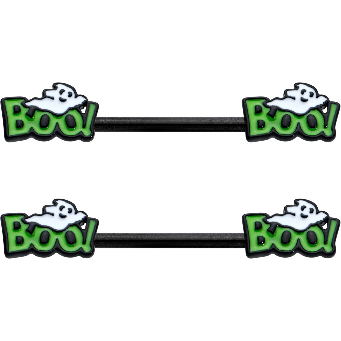 14G 9/16 Black Boo Smile Ghost Halloween Barbell Nipple Ring Set