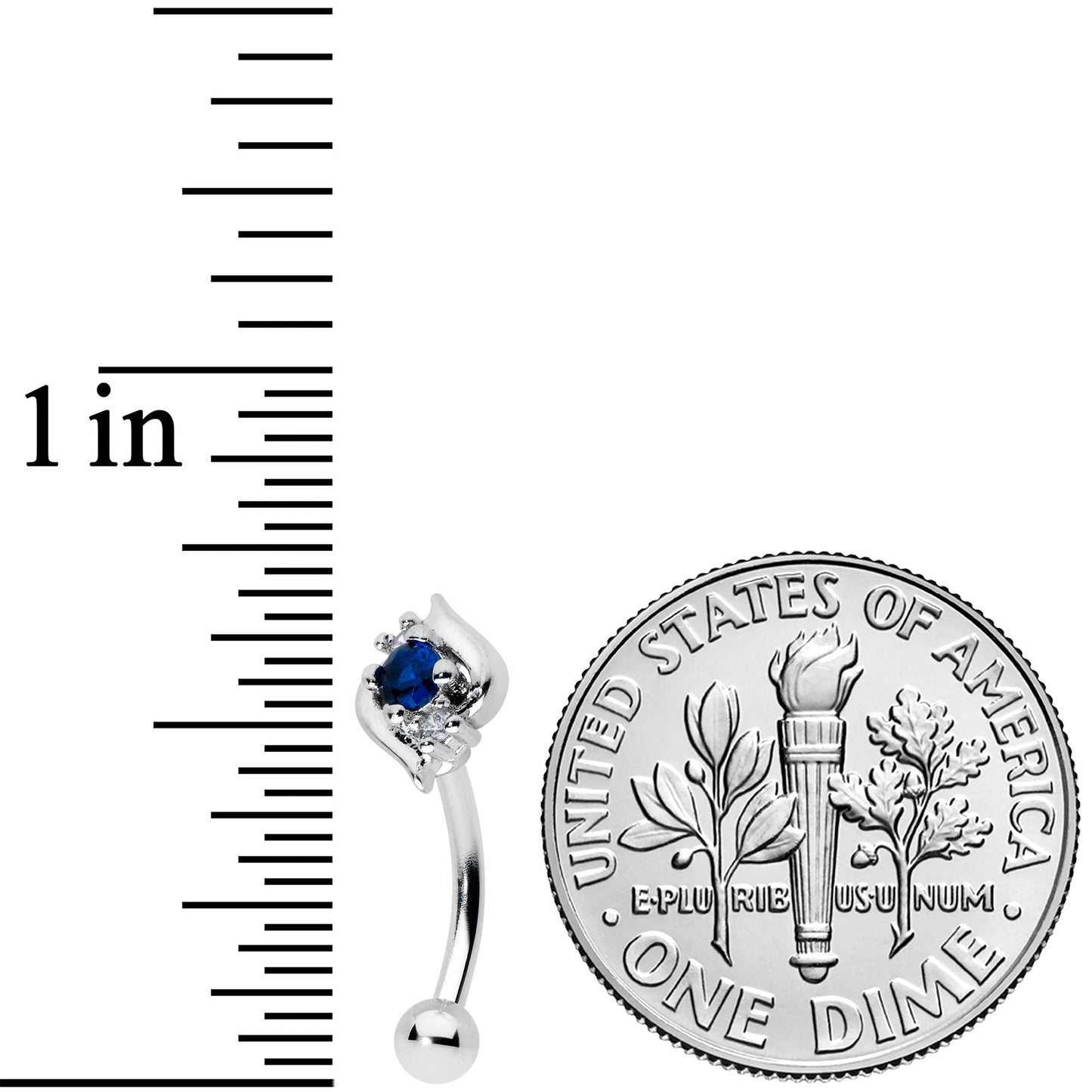 16G 5/16 Clear Blue Gem Oval Swirl Curved Eyebrow Ring
