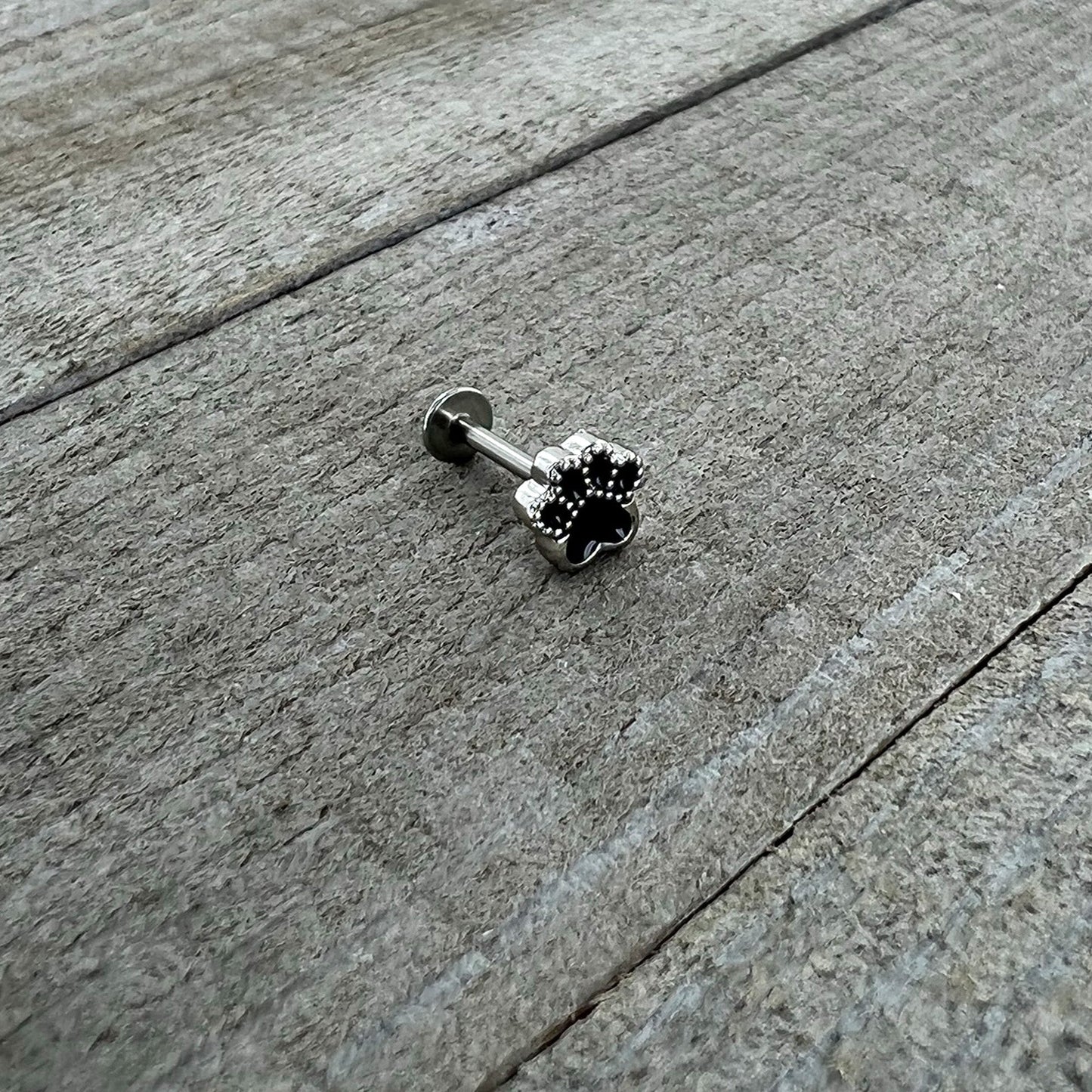 16G 5/16 Textured Black Paw Print Labret Monroe Tragus