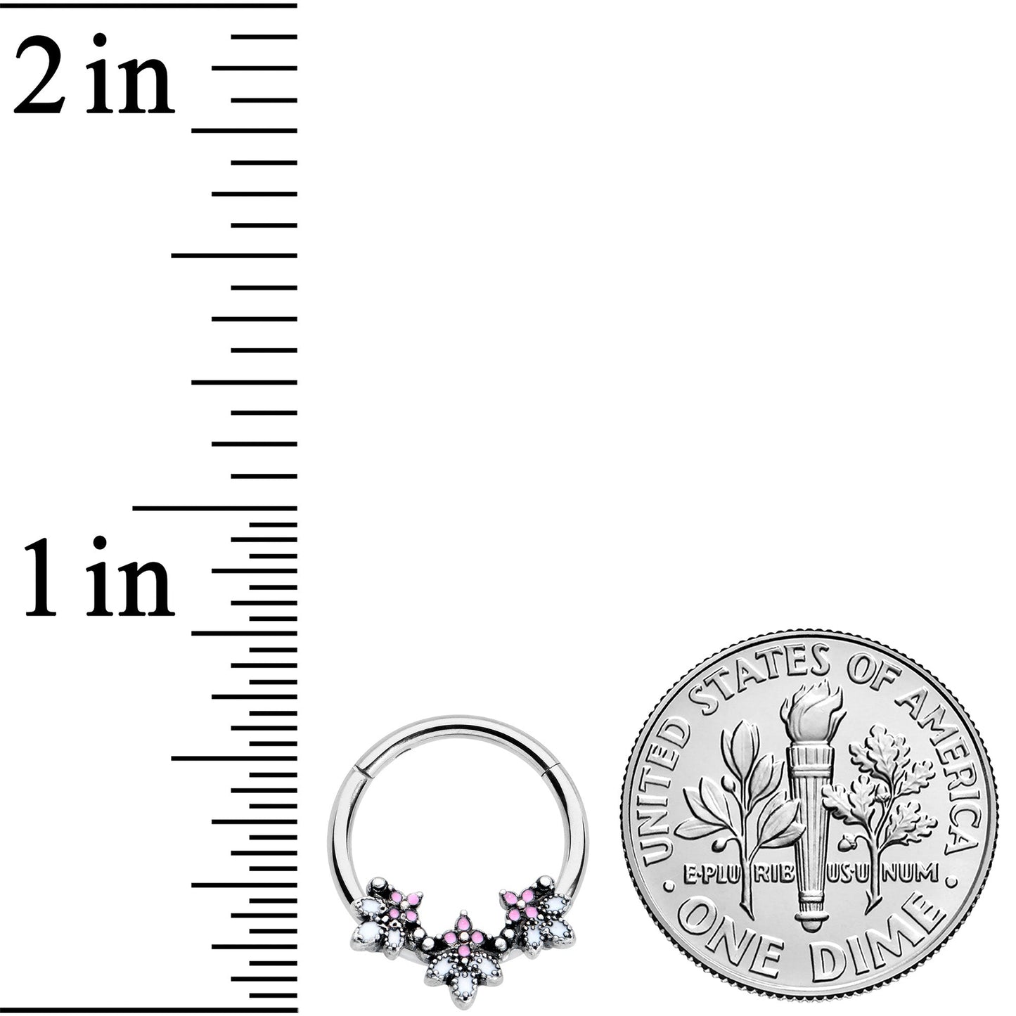 16G 3/8 Pink White Abstract Leaf Hinged Segment Ring