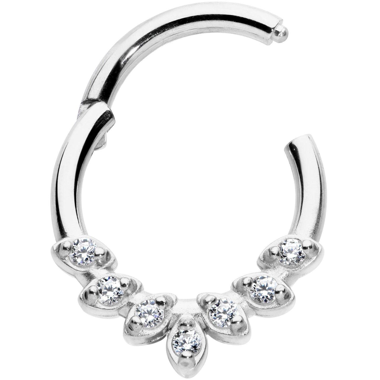 16G 5/16 Clear CZ Gem Seven Leaf Hinged Segment Ring