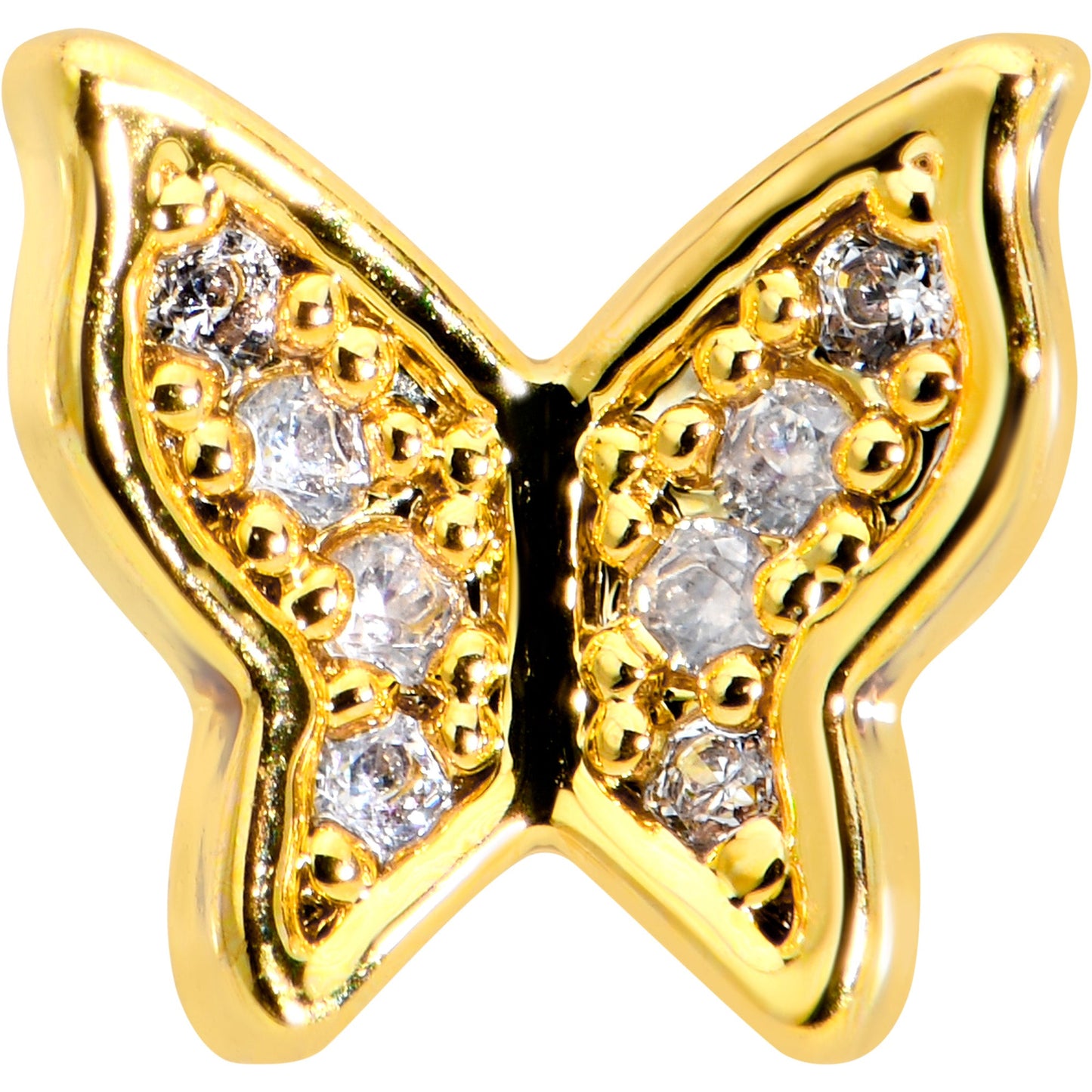 16G 5/16 Clear Gem Gold Tone Butterfly Internally Threaded Labret
