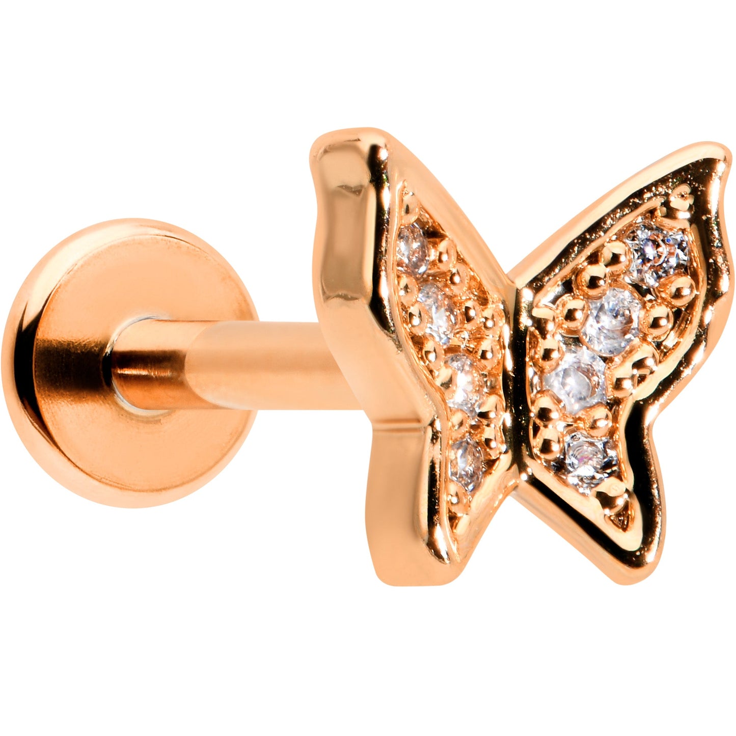 16G 5/16 Clear Gem Rosy Tone Butterfly Internally Threaded Labret