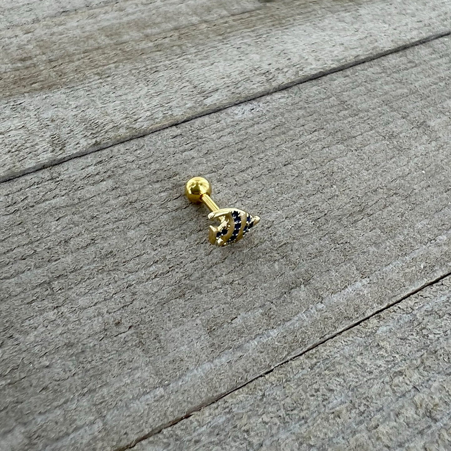 16G 1/4 Gold Tone Blue Adorable Angelfish Cartilage Tragus