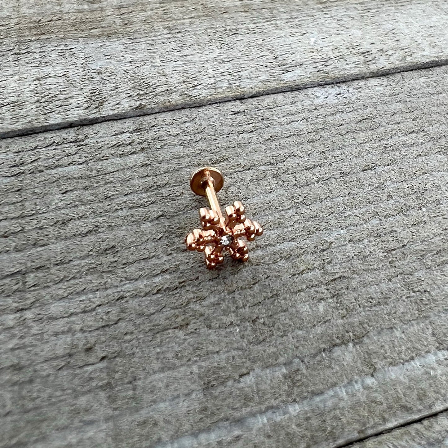 16G 5/16 Clear Gem Rose Gold Tone Snowflake Labret Monroe Tragus