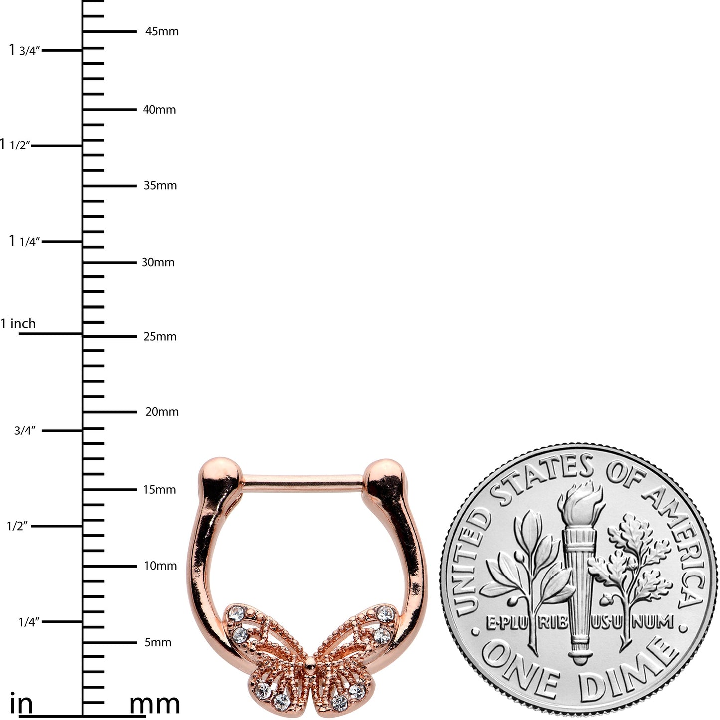 16G 5/16 Clear Gem Rose Gold Hue Airy Butterfly Cartilage Clicker