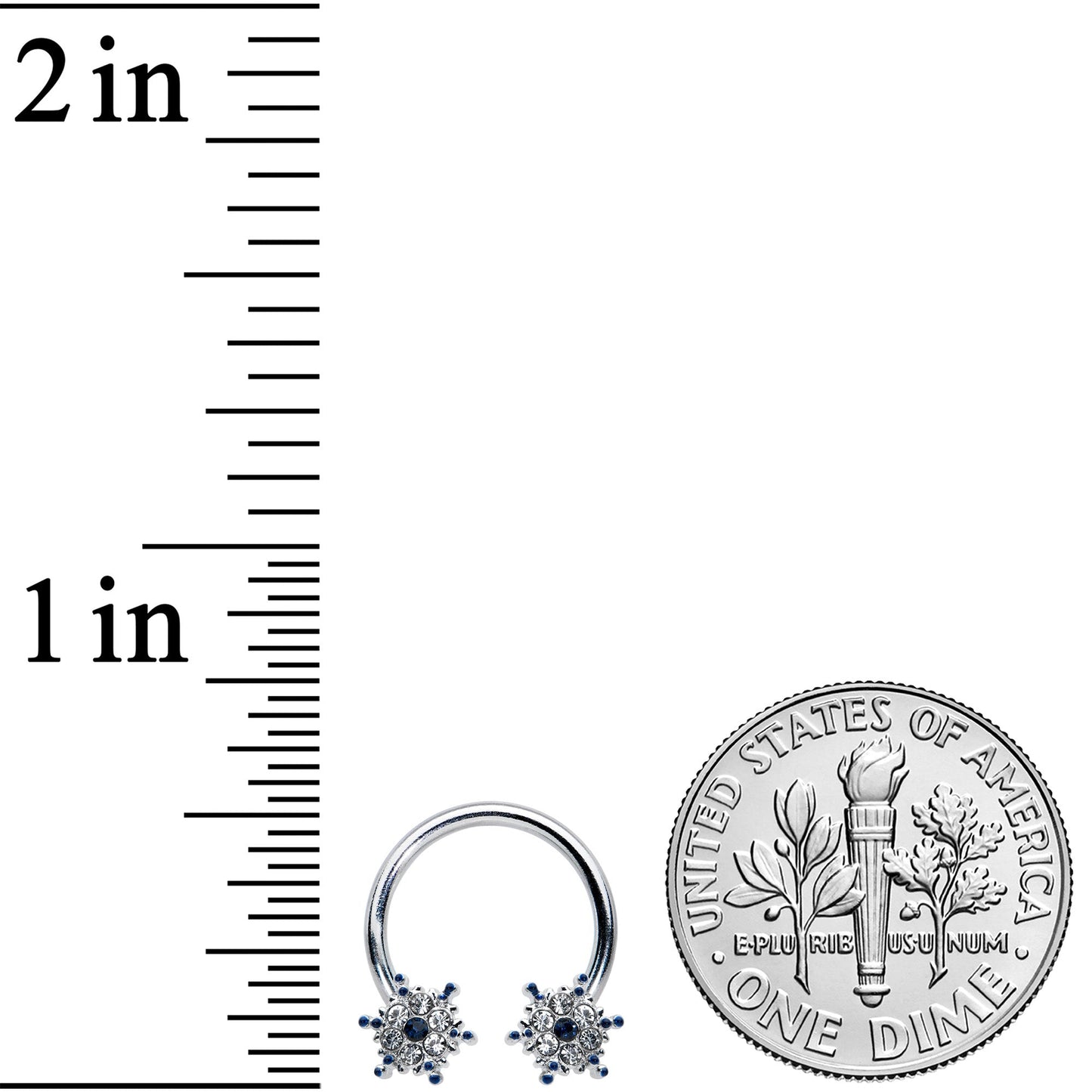 16G 3/8 Blue Gem Festive Snowflake Horseshoe Circular Barbell
