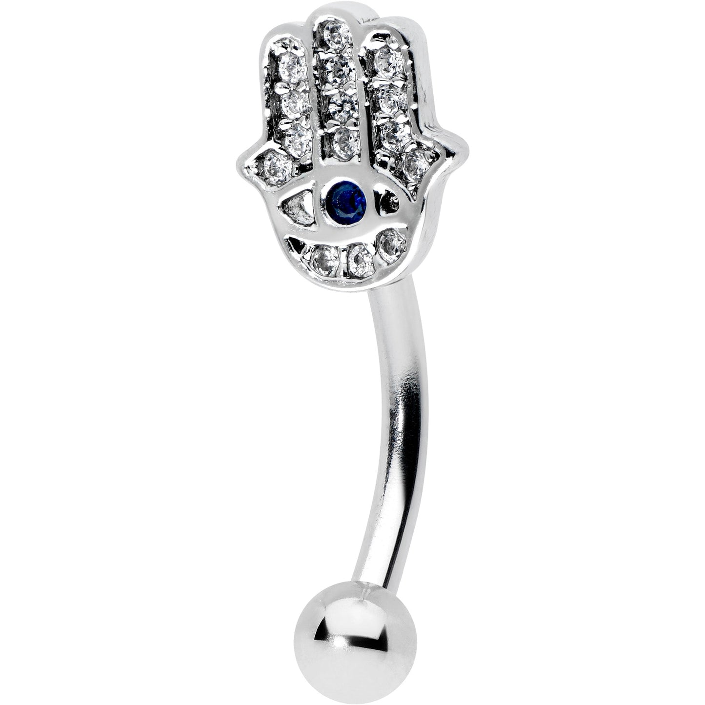 16G 5/16 Clear Blue Gem Eye Hamsa Hand Curved Eyebrow Ring