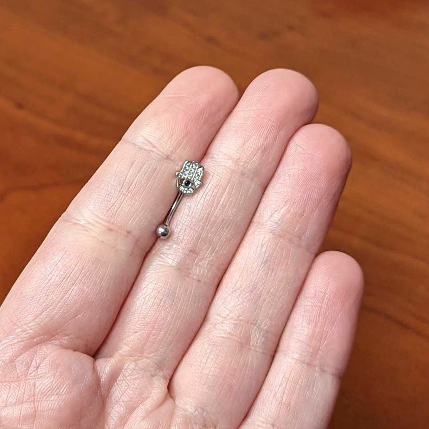 16G 5/16 Clear Blue Gem Eye Hamsa Hand Curved Eyebrow Ring