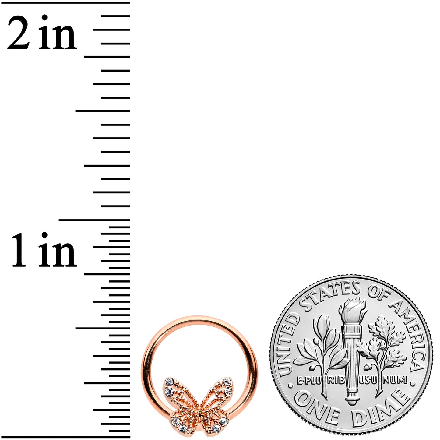 16G 3/8 Clear Gem Rose Gold Tone Airy Butterfly BCR Captive Ring