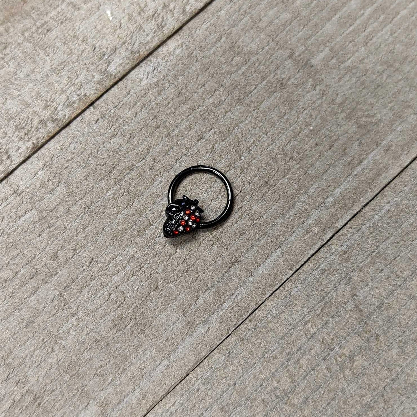 16G 3/8 Clear Red Gem Black Skull Halloween Hinged Segment Ring