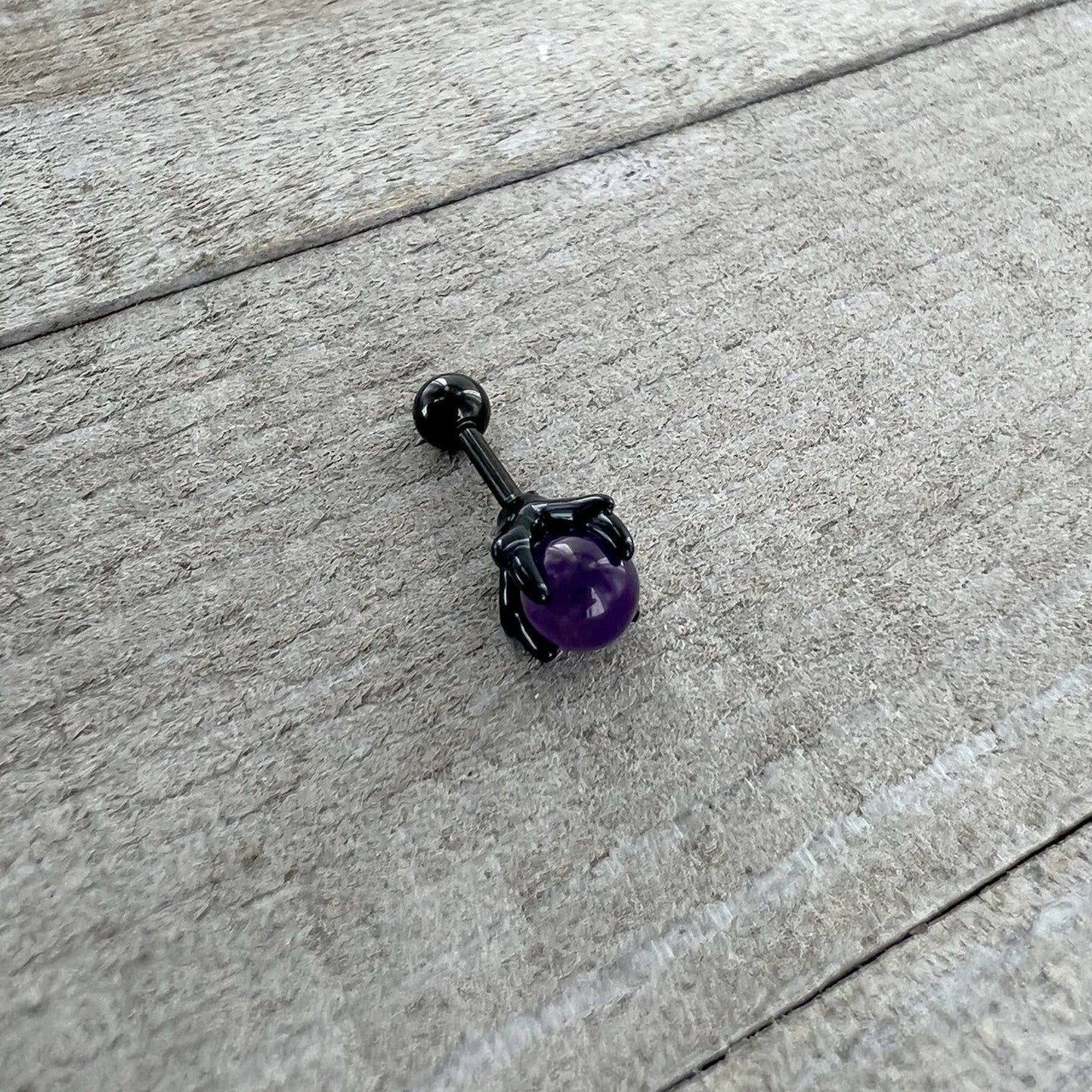 16G 1/4 Purple Amethyst Black Claw Hand Cartilage Tragus Earring