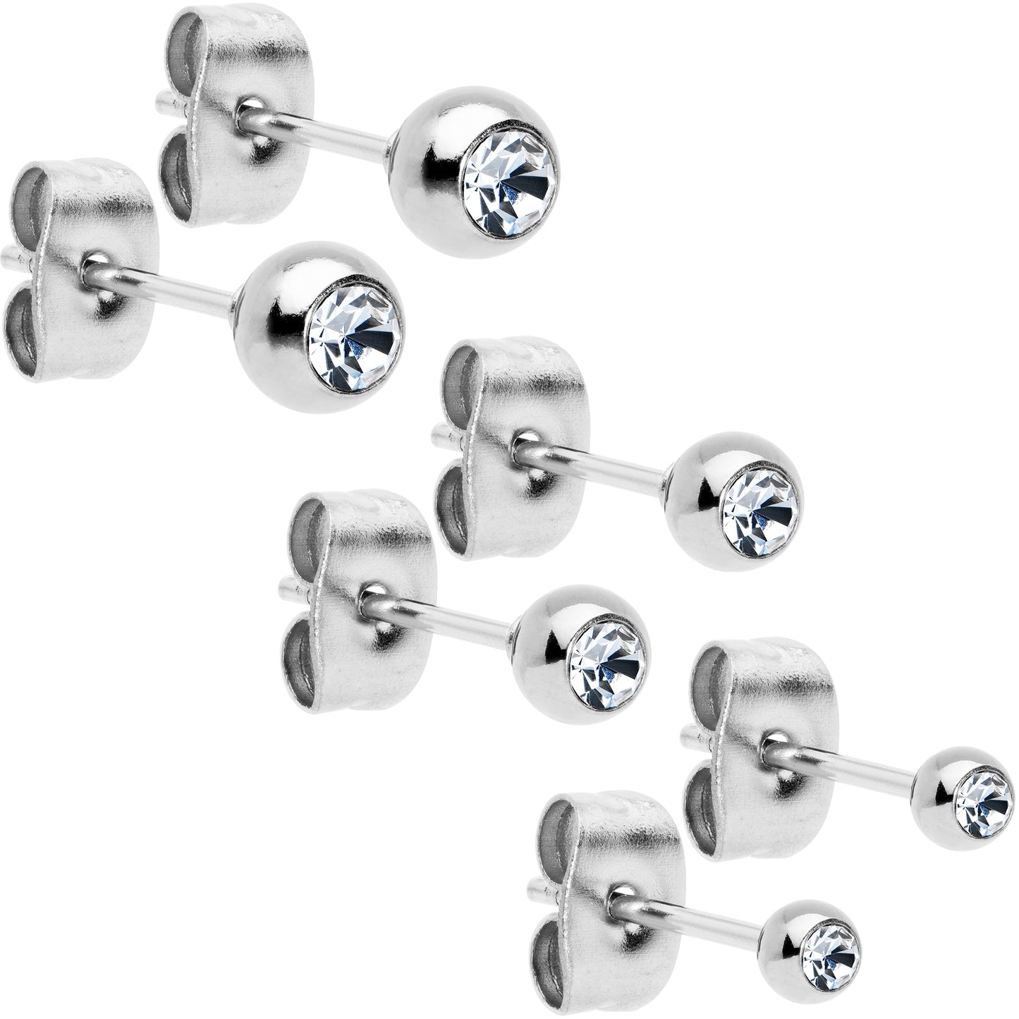 3mm 4mm 5mm Aurora Gem Ball 316L Stainless Steel Stud Earrings 3 Pack
