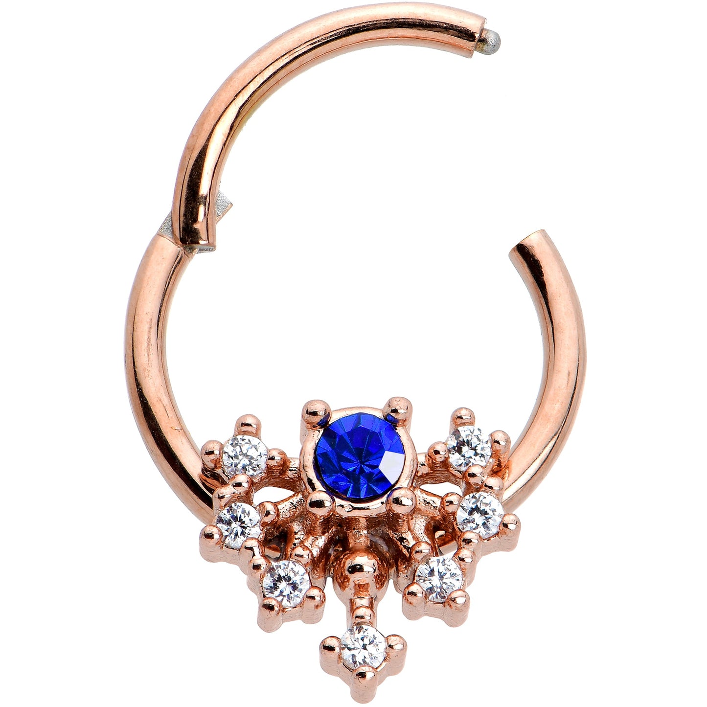 16G 3/8 Blue Gem Rose Gold Tone Glamour Flare Hinged Segment Ring