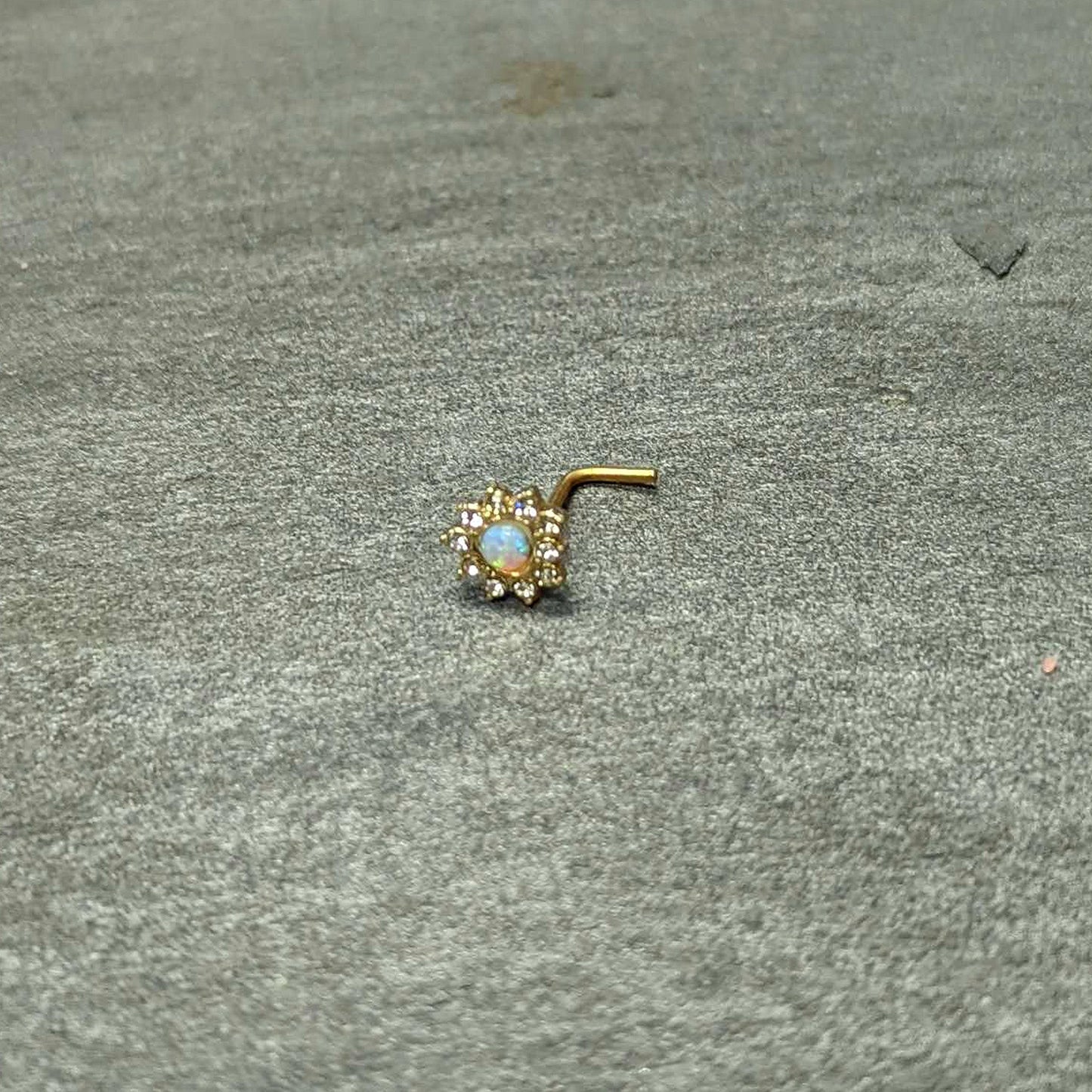 20G 7mm White Faux Opal Gold Tone Heart Sun L Shape Nose Ring