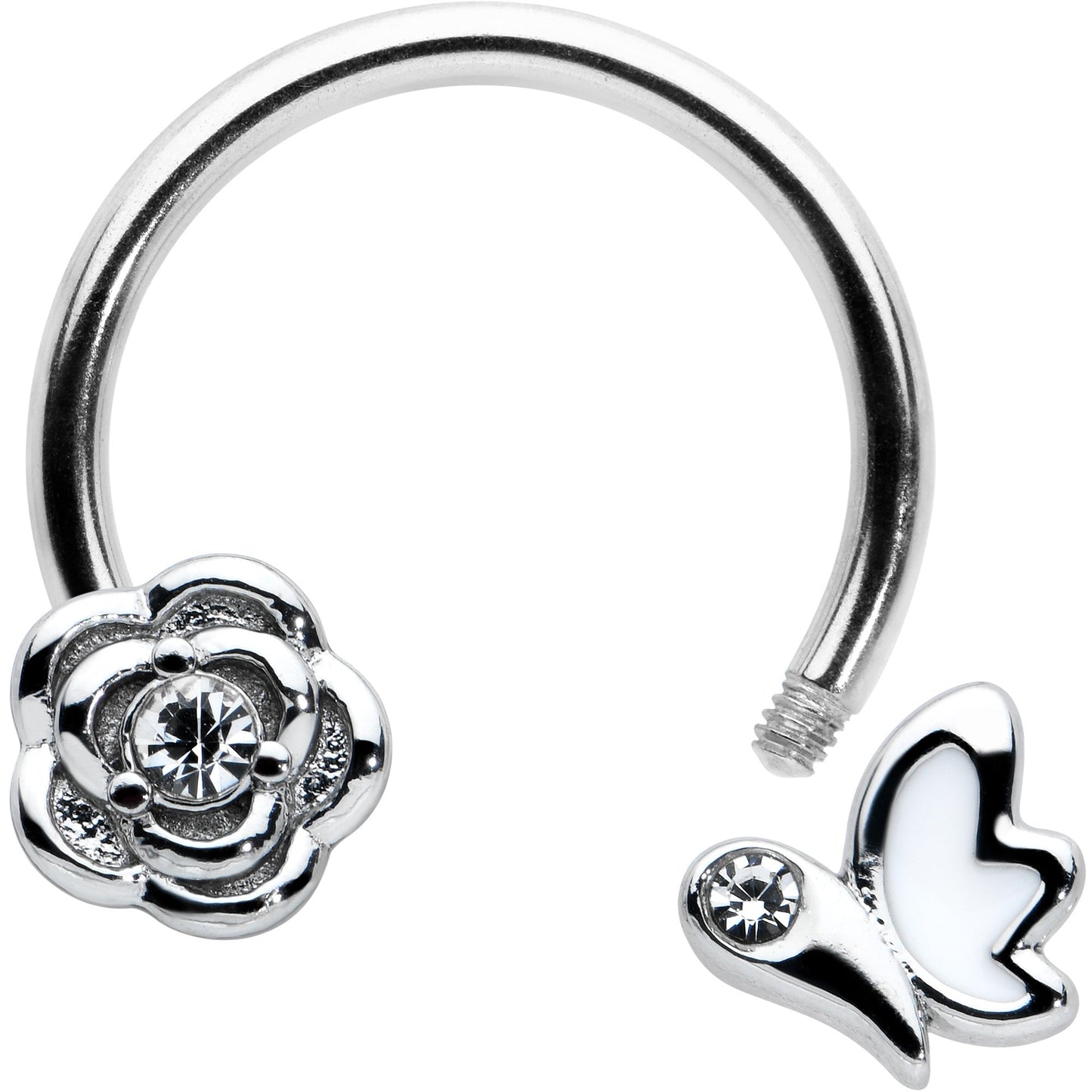 16G 3/8 Clear Gem White Butterfly Flower Horseshoe Circular Barbell