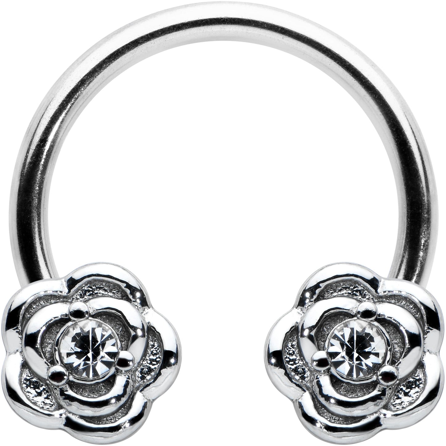 16G 3/8 Textured Blooming Flowers Horseshoe Circular Barbell