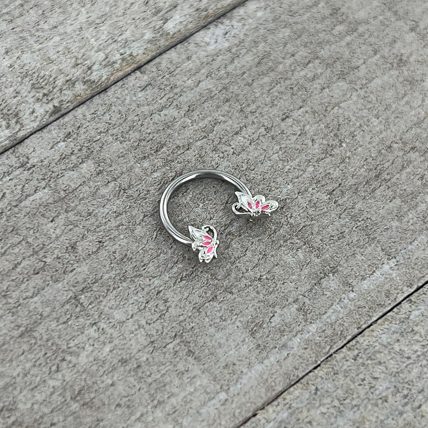 16G 3/8 Pink Wings Butterfly Horseshoe Circular Barbell