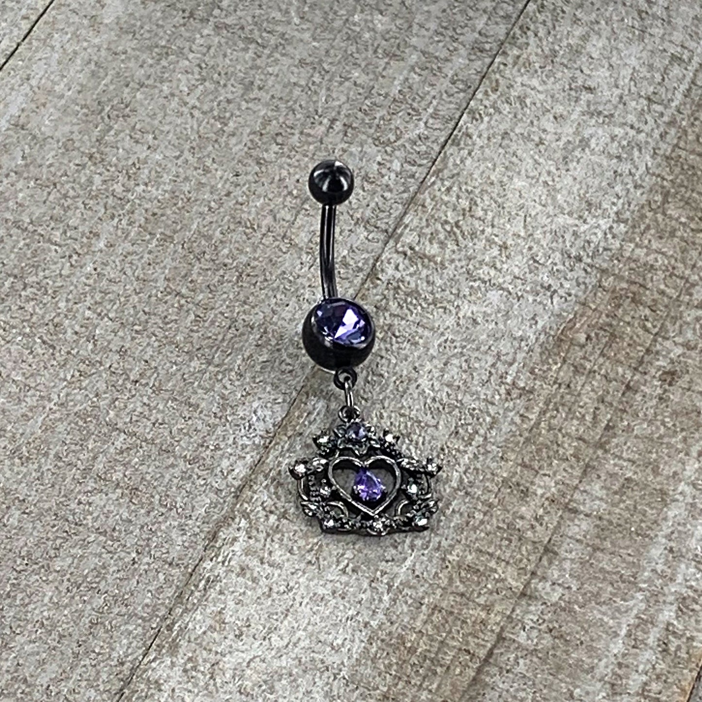 Purple Gem Black Regal Crown Dangle Belly Ring