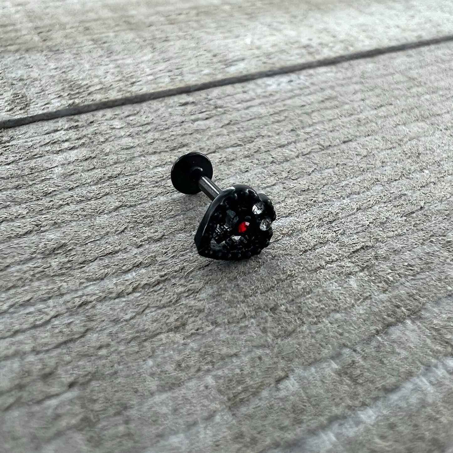 16G 5/16 Red Clear Gem Black Heart Key Labret Monroe Tragus