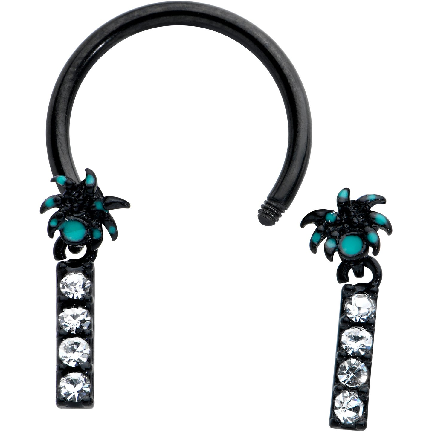 16G 3/8 Clear Gem Black Night Palm Tree Dangle Horseshoe