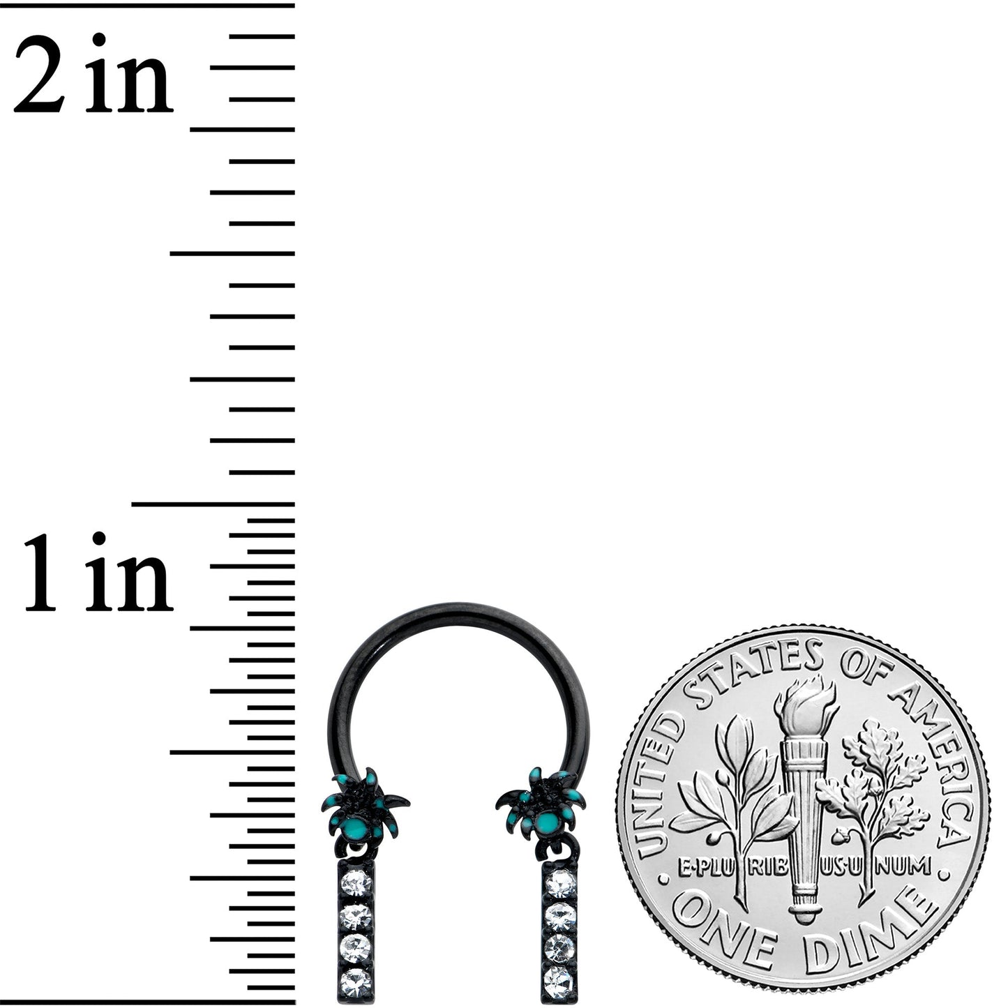 16G 3/8 Clear Gem Black Night Palm Tree Dangle Horseshoe