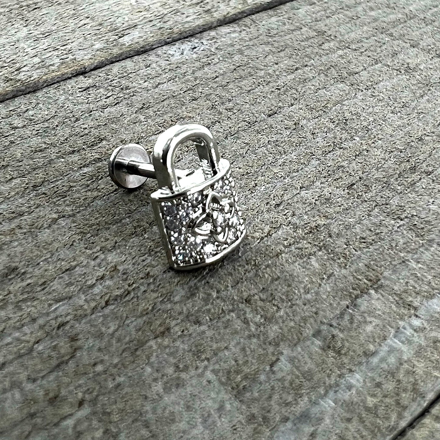 16G 5/16 Clear CZ Gem Lock It Up Labret Monroe Tragus