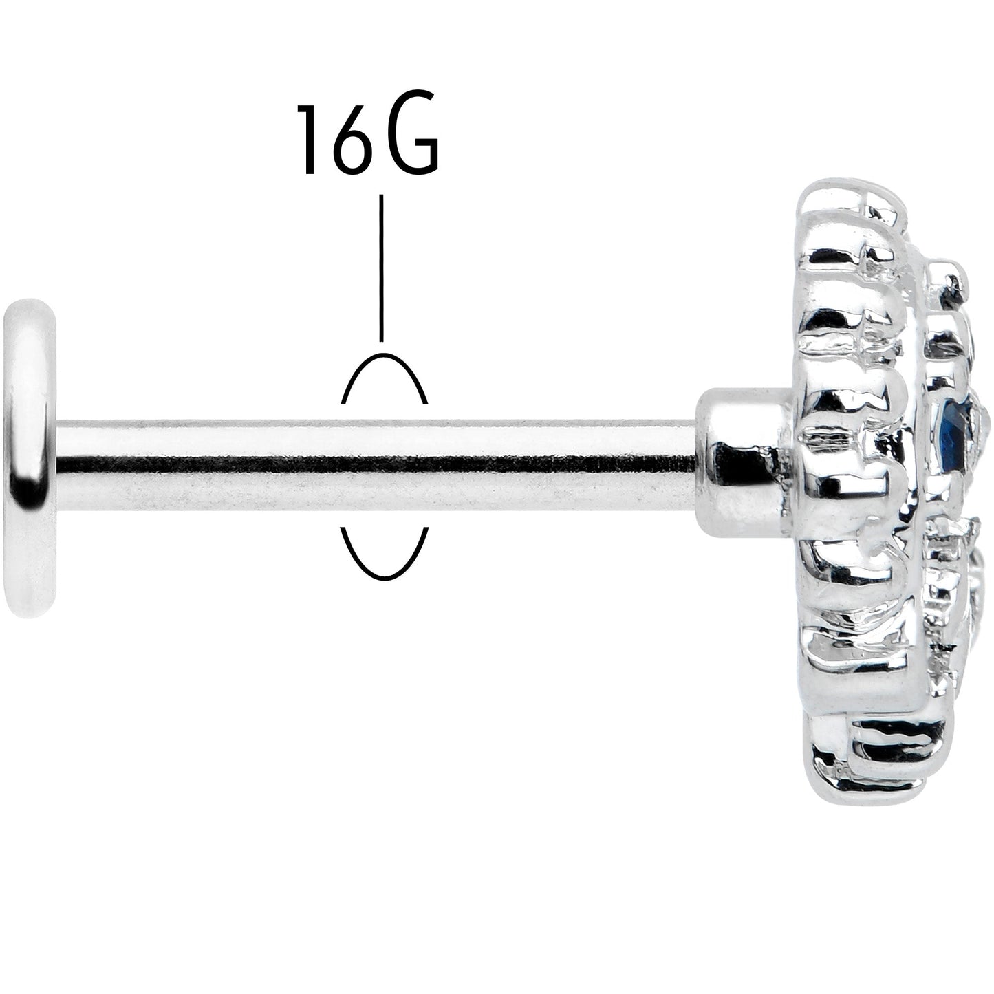 16G 5/16 Blue Clear Gem Abstract Arch Labret Monroe Tragus