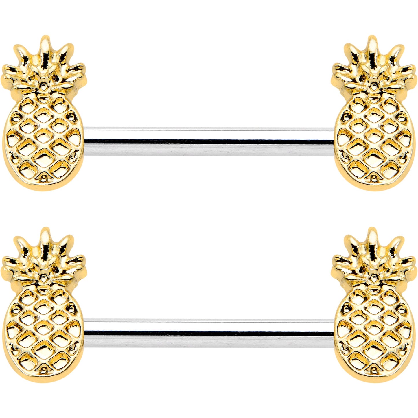 14G 9/16 Lacy Golden Pineapples Barbell Nipple Ring Set