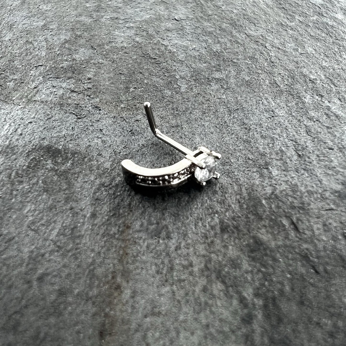 20G 1/4 Clear Gem Texture Glam Faux Hoop L Shape Nose Ring