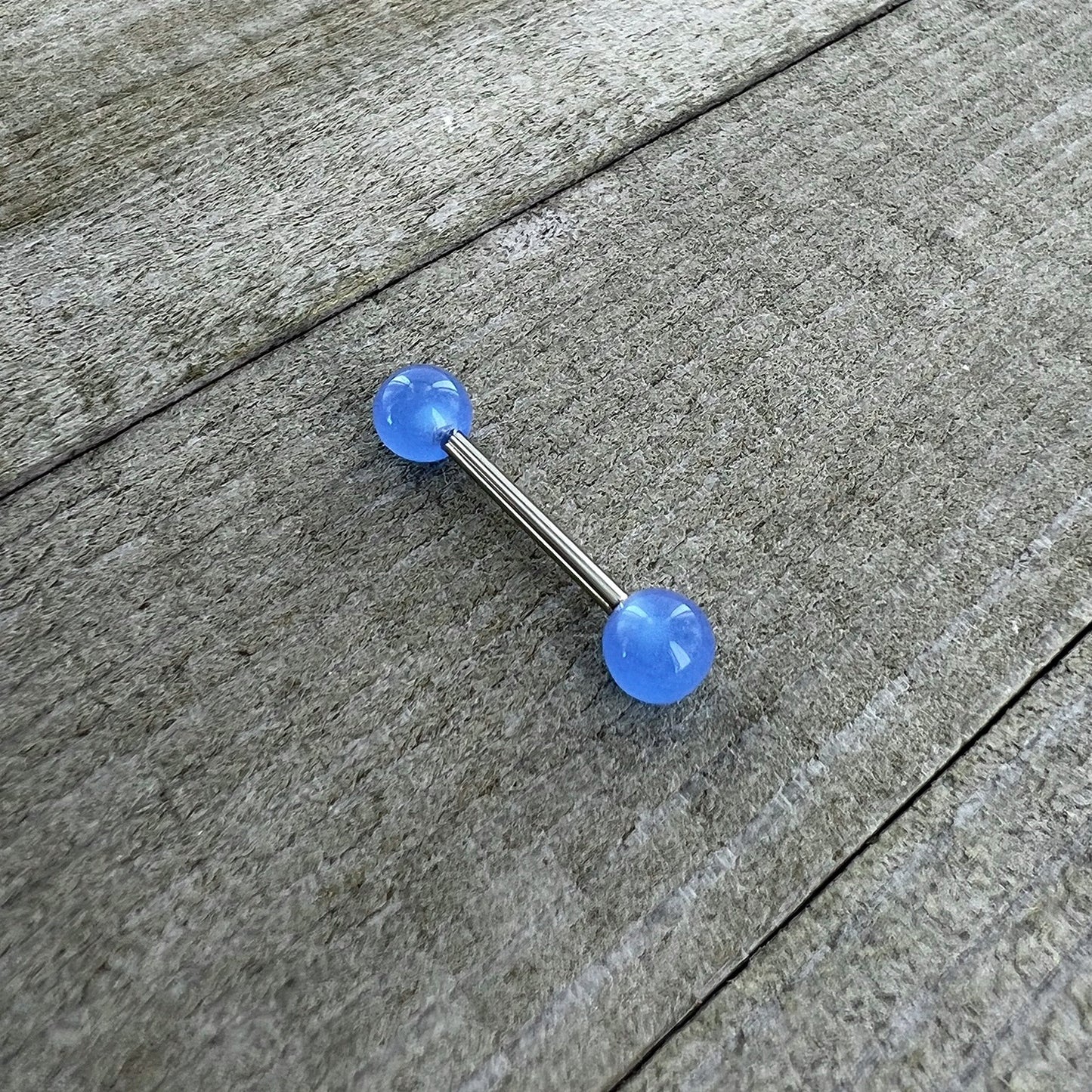 Light Blue Acrylic UV Glow Ends Barbell Tongue Ring