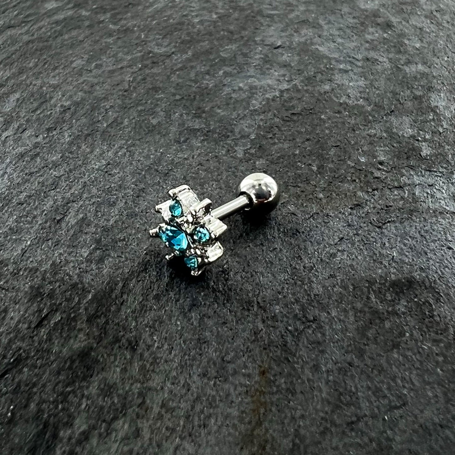 16G 1/4 Blue Gem Stylish Snowflake Cartilage Tragus Earring