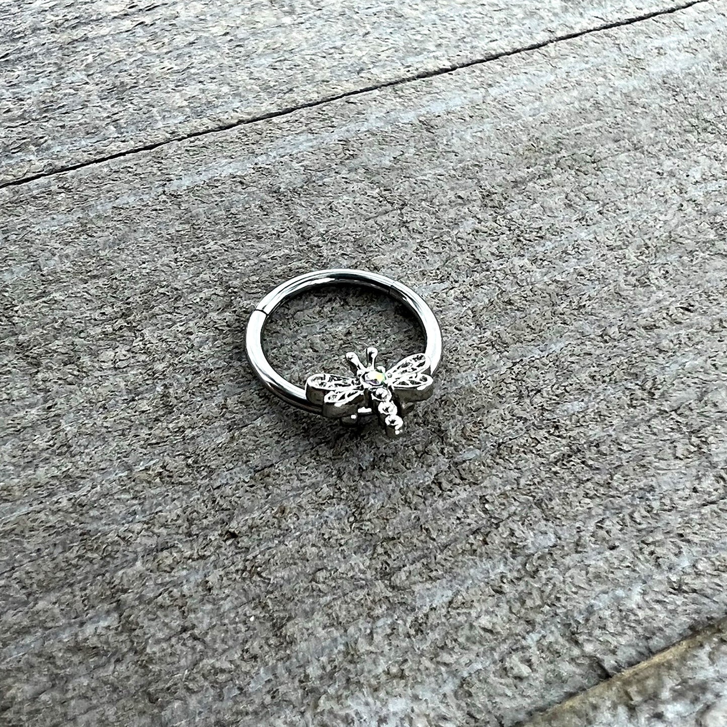 16G 3/8 Aurora Gem Dragonfly Flying Hinged Segment Ring