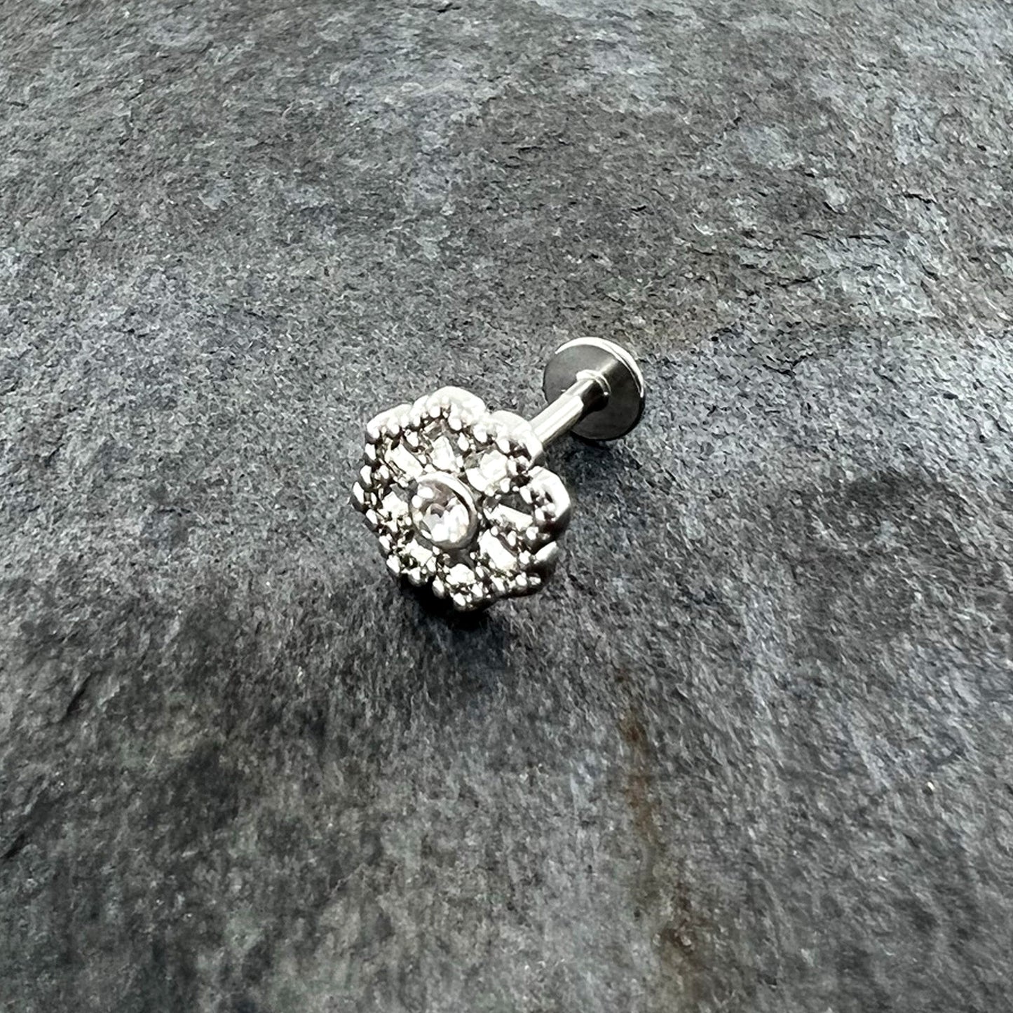 16G 5/16 Clear Gem Baroque Fabulous Flower Labret Monroe Tragus